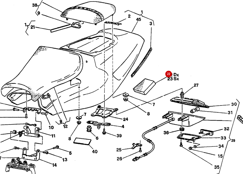Tampon coque arrière droit NEUF - Ducati