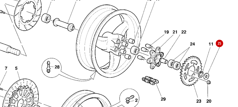 Entretoise roue arrière  Bichromaté NEUVE - Ducati