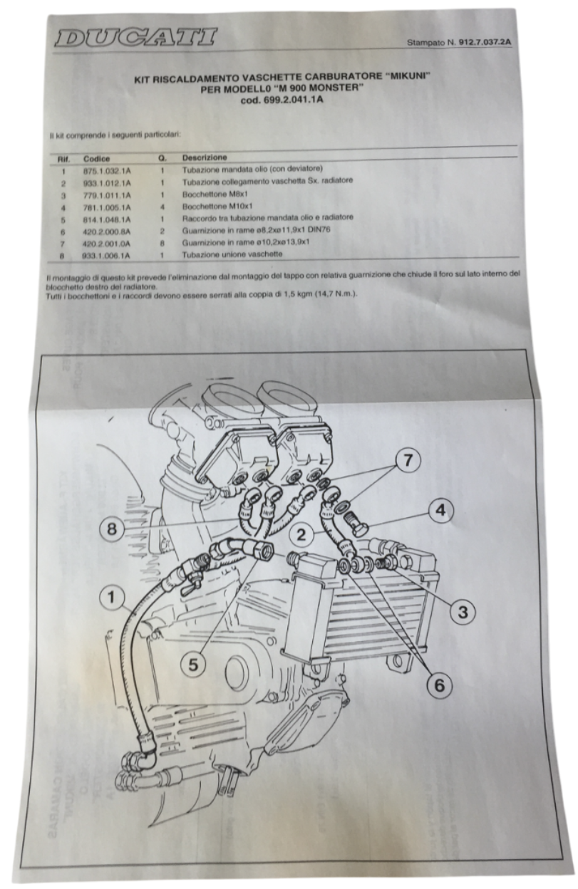 Pièce Kit Réchauffage Carbu 900M NEUVE - Ducati